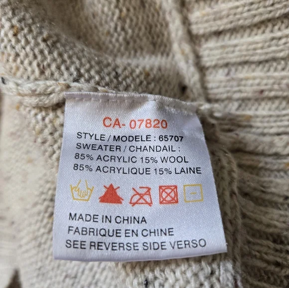 POWDER ROOM Knit Cream and Brown Patchwork Stitch Hooded Sweater. Size Large - Picture 11 of 11